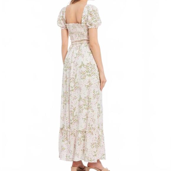 NWT City Vibe Ivory White Floral Puff Sleeve Square Neck Maxi Dress- Size Small - Picture 2 of 9